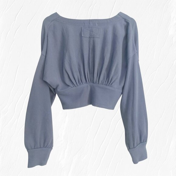 WE THE FREE Thermal Top Blue M Deep V Neck Waffle Knit Relaxed Fit Boho Chic EUC - Picture 10 of 10